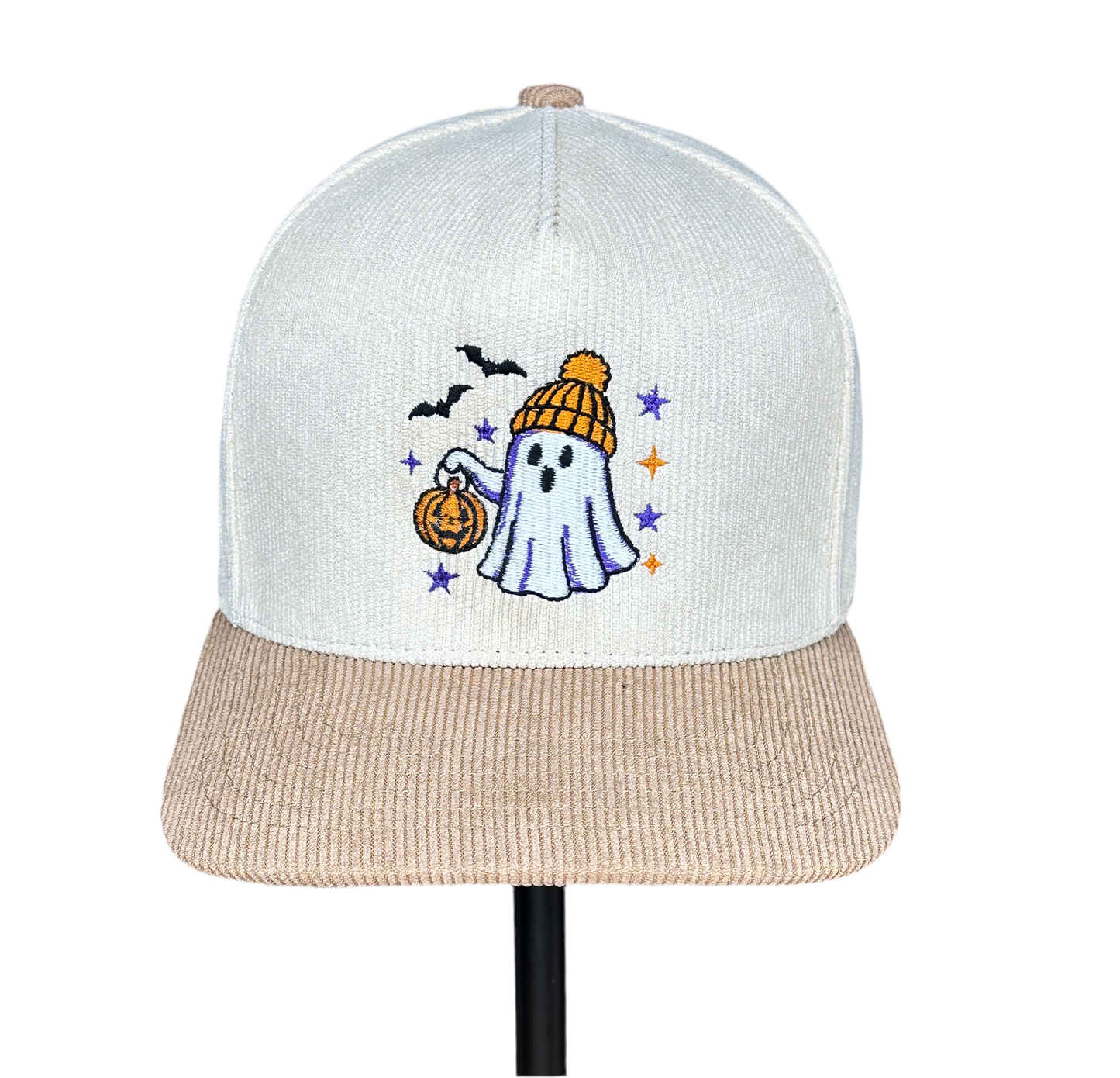 Ghost with Pumpkin on Corduroy Trucker Hat
