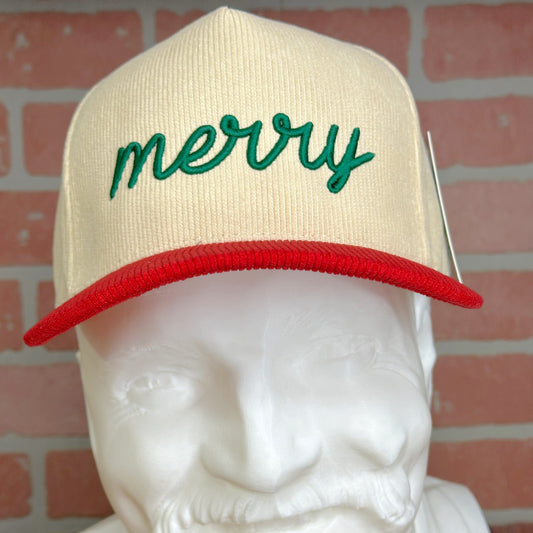 Merry Script 3D Puff Embroidered Corduroy Hat