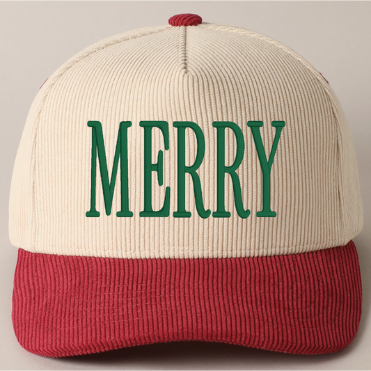 Merry 3D Puff Embroidered Corduroy Hat