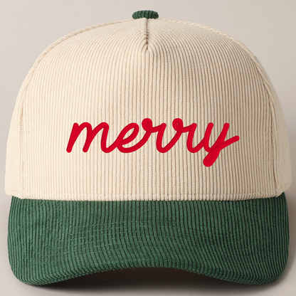 Merry Script 3D Puff Embroidered Corduroy Hat