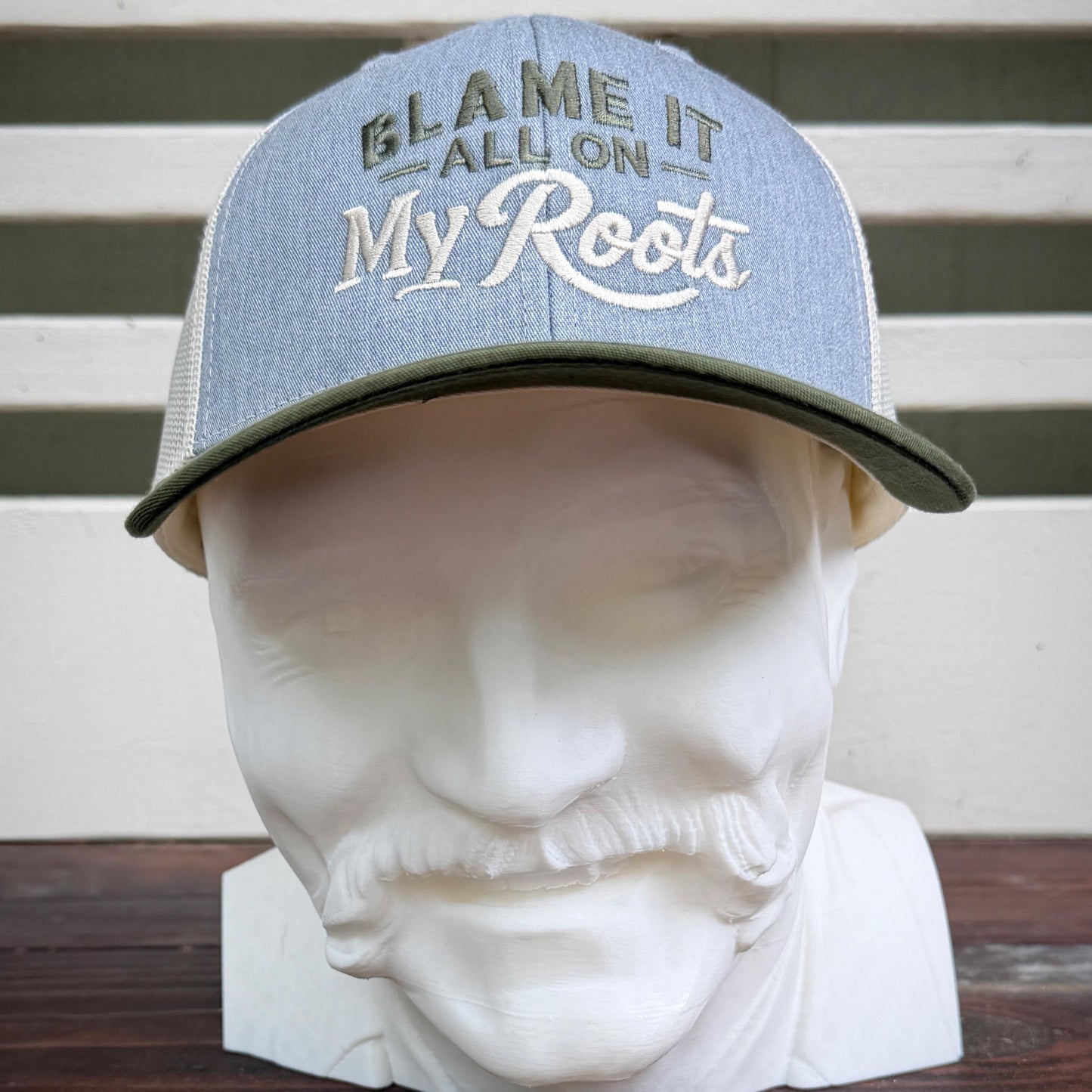Blame It All On My Roots Embroidered Trucker Hat